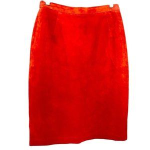 Red Midi Skirt Size 8 Pencil Faux Suede